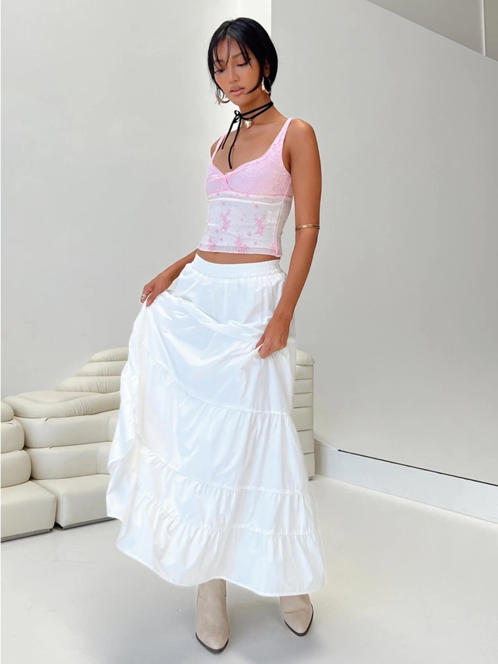 NWT Princess Polly Garden Party Maxi Skirt White Tiered Boho Cottagecore Size 6 - Picture 5 of 7
